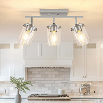 3-Lights Semi Flush Mount Ceiling Light with Clear Glass Shade