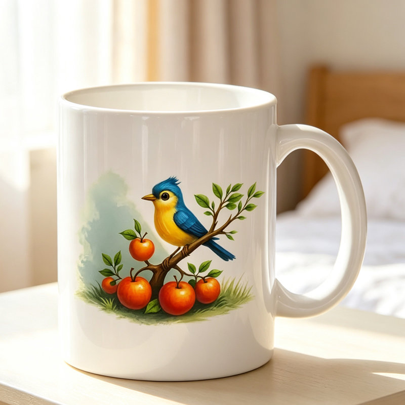 1pc with Bluebird& Apple Tree Branch Design Ceramic Coffee Mug Coffee Cup Tea Mug Halloween.