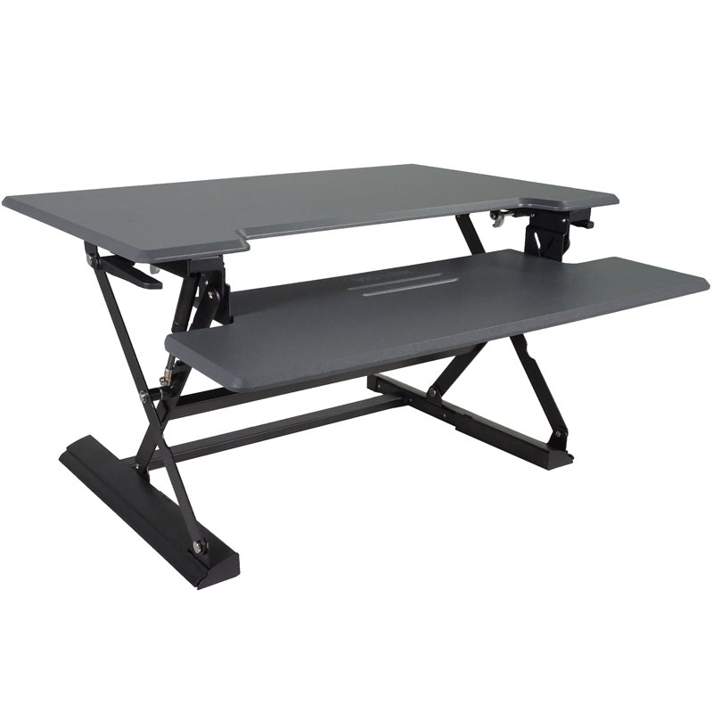 Effie Adjustable Metal Base Standing Desk Converter, Charcoal Gray/Black, 36" W x 23" D