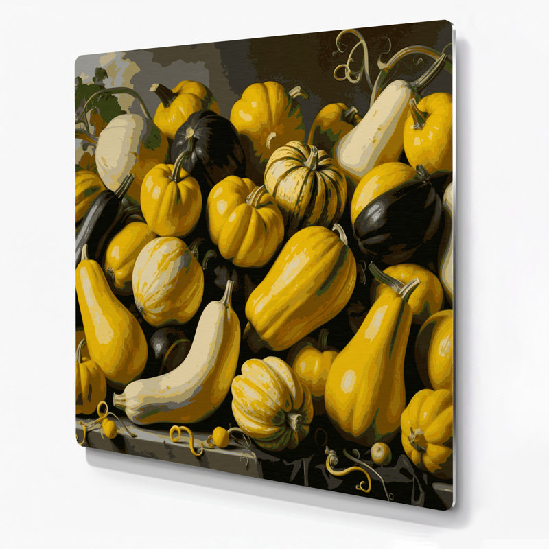 Légumes jaunes, courge d'été, art mural en métal brun, H 8 po x l 8 po