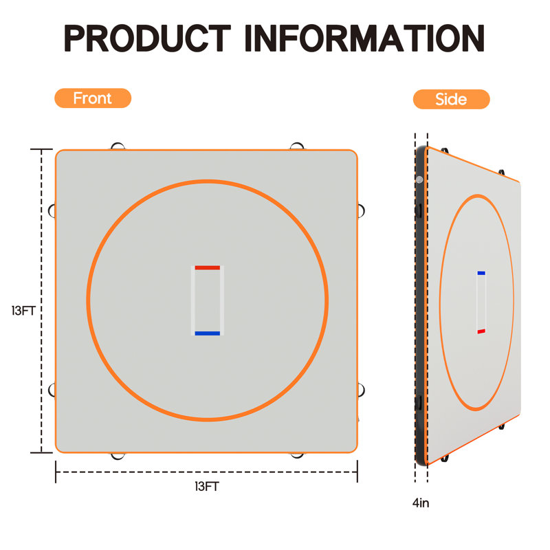 Tapis gonflable de lutte 13 x 13 pi 4 po PVC orange + gris, 13 x 13 pi