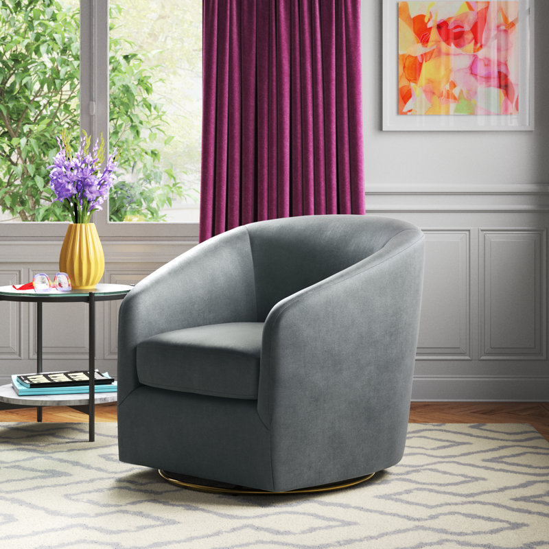 Holden Velvet Swivel Accent Chair, Grey Velvet