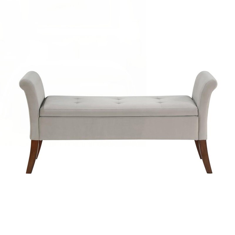 Banc de rangement rembourré en velours avec accoudoirs roulés, beige, Brun, Beige