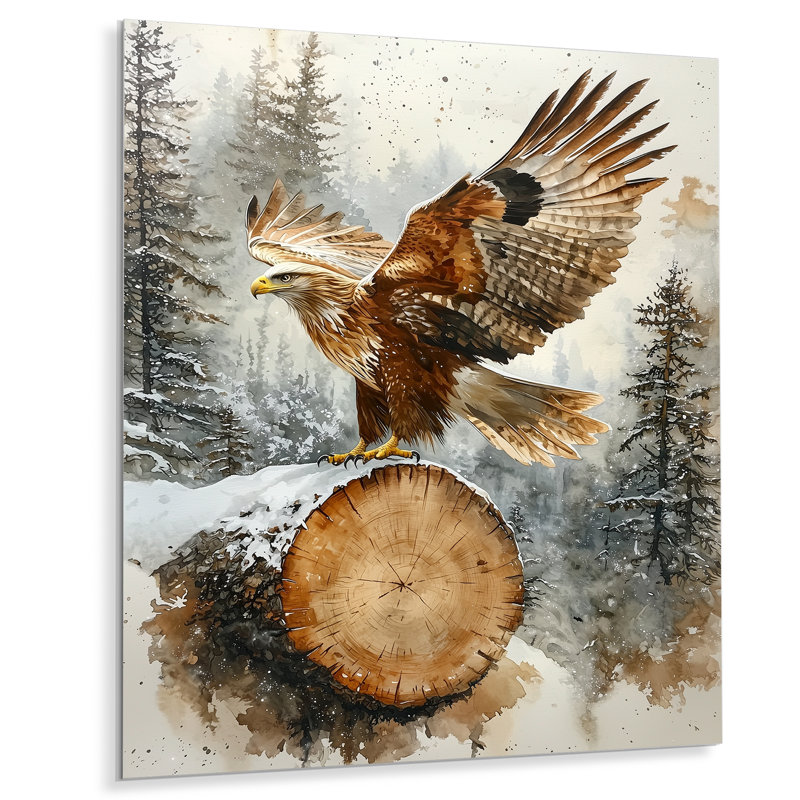 Aigle vol du chasseur en hiver I - reproduction d'art moderne en métal, aigle, art mural en métal, H 32 po x l 16 po