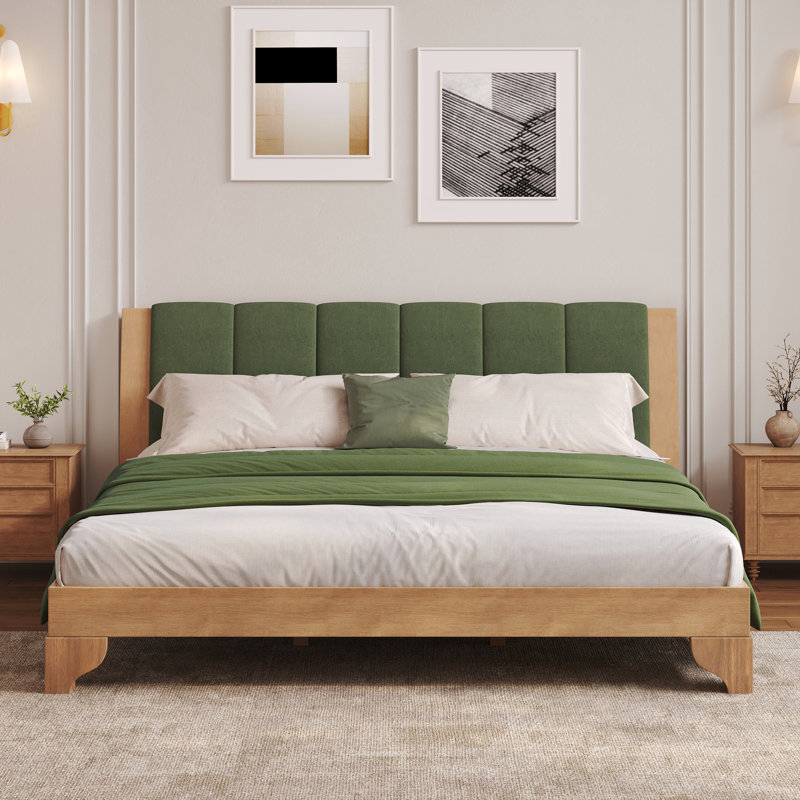 Lit Mid-Century moderne, Très grand, Vert / Naturel