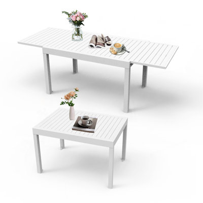 Aluminum Patio Extendable Dining Table 35"- 71", Adjustable Indoor Outdoor Patio Dining Table With E-Coating For 4-6 Person Garden Lawn Porch Bistro Furniture
