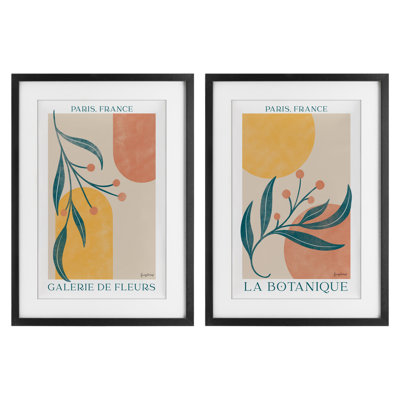 «Botanicals over Geometrics», ensemble de 2 reproductions encadrées sous verre, design par Becky Thorns