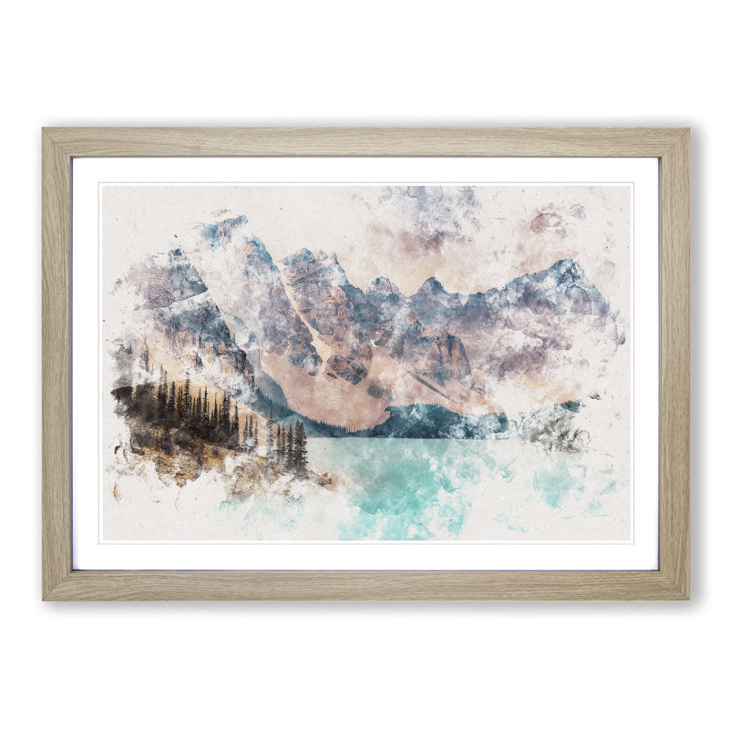 Mountains by Lake Moraine Canada - Framed Print, Oak Framed, 45cm H x 63cm W x 2cm D