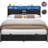 Kaizyn Upholstered PU Bed Frame with Lighted Headboard and Charging Station-1037266389-1037266391