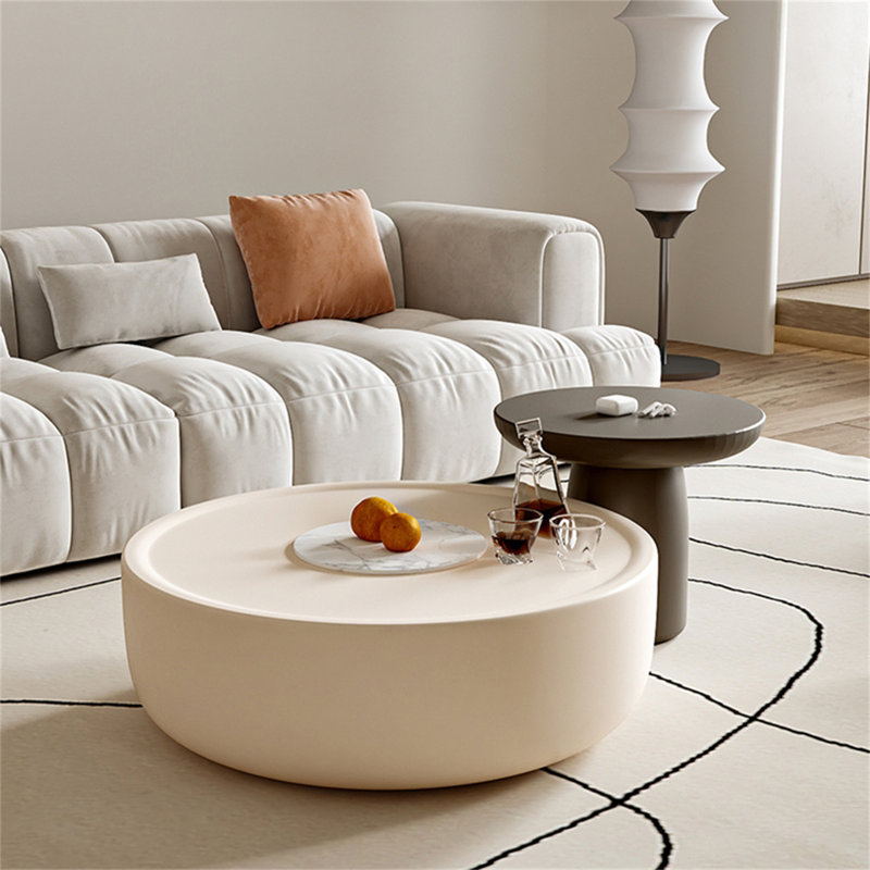 Grande et petite table basse ronde de style crème, luxe moderne français simple et léger, convient au salon de petit appartement
