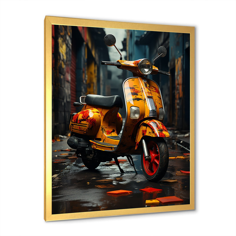 Scooter Escape II sur impression sur toile, Cadre doré simple, H 20 po x l 12 po x P 1 po