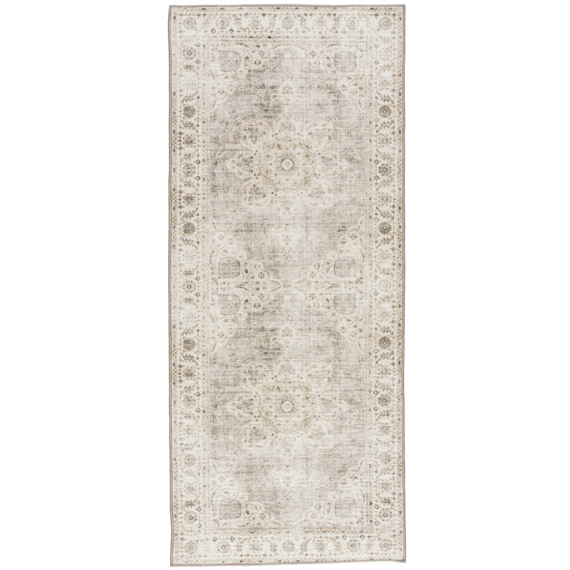 Lefkothea Joy Vintage Machine Washable Area Rug, Runner 2'6" x 10', Beige Ivory