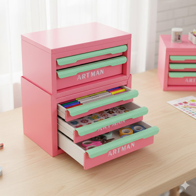 Boîte de rangement de bureau de style tiroir, outil magique d'organisation de poste de travail de bureau, support de rangement de bureau, armoire de rangement pour cosmétiques - {couleur mauve-rose, 2 + 3 couches}