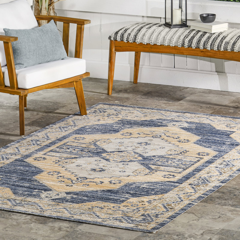Tapis intérieur / extérieur lavable à la machine Zazie Medallion, Tapis de couloir 2 pi x 8 pi