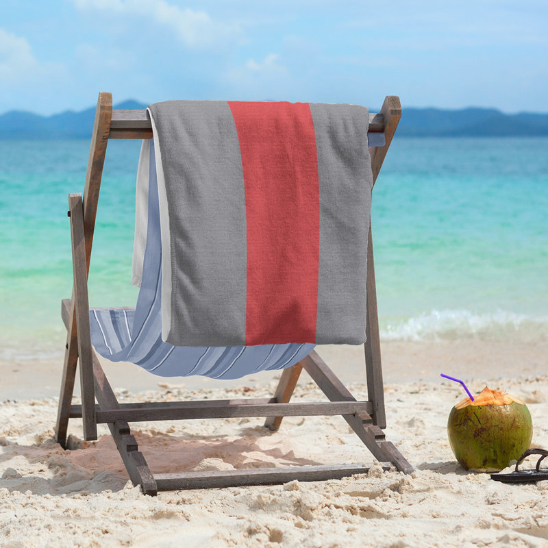 Lightweight Beach Towel, Microfiber, Flat Gray/Red/Flat Gray