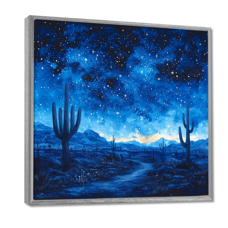 Markcus cactus sous le désert, étoiles bleues I - cactus grand, art mural, H 36 po x l 36 po, Impression encadrée flottante