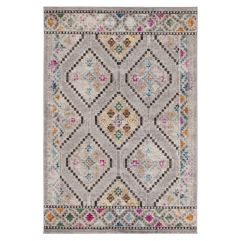 Ekam Southwestern Grey/Beige Area Rug, Rectangle 3' x 5'