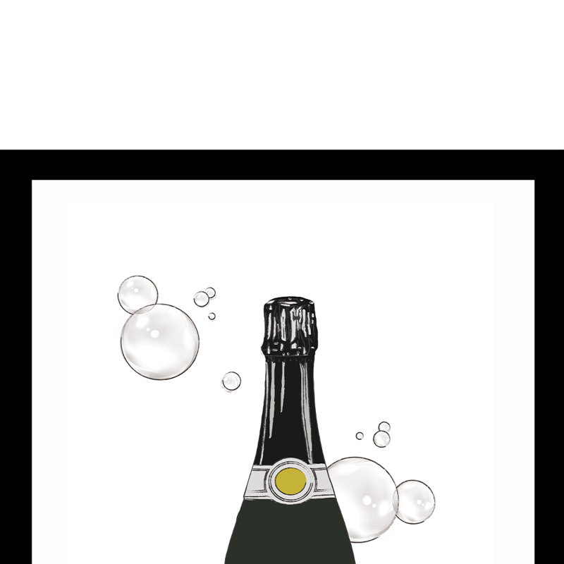 Black Framed Abstract Champagne Bottle Print for Kids