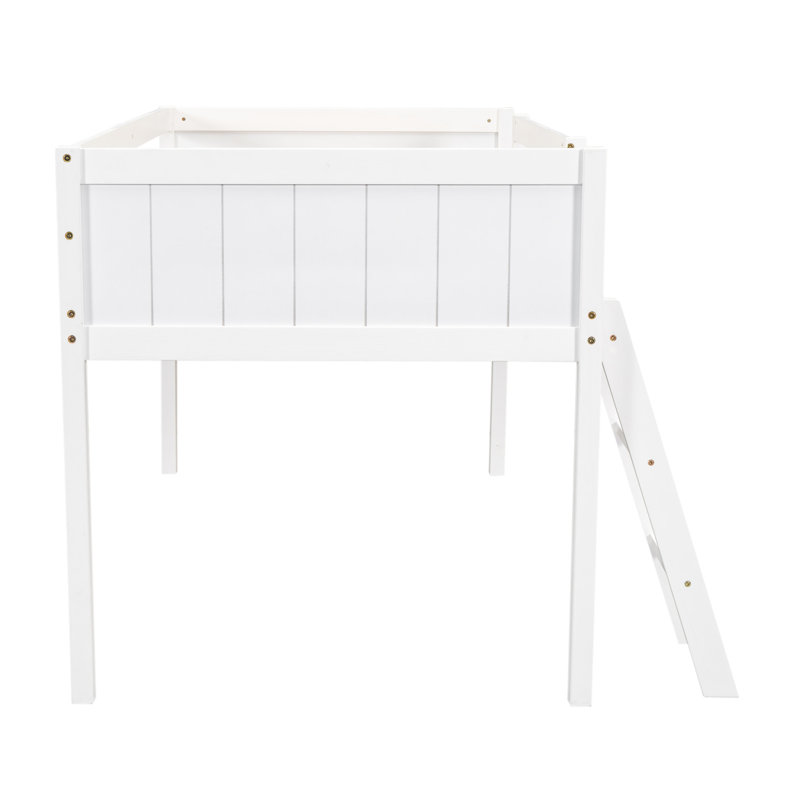 Lit mezzanine simple en bois blanc avec plateforme de taille mobile - Assemblage facile, Lit simple, Blanc