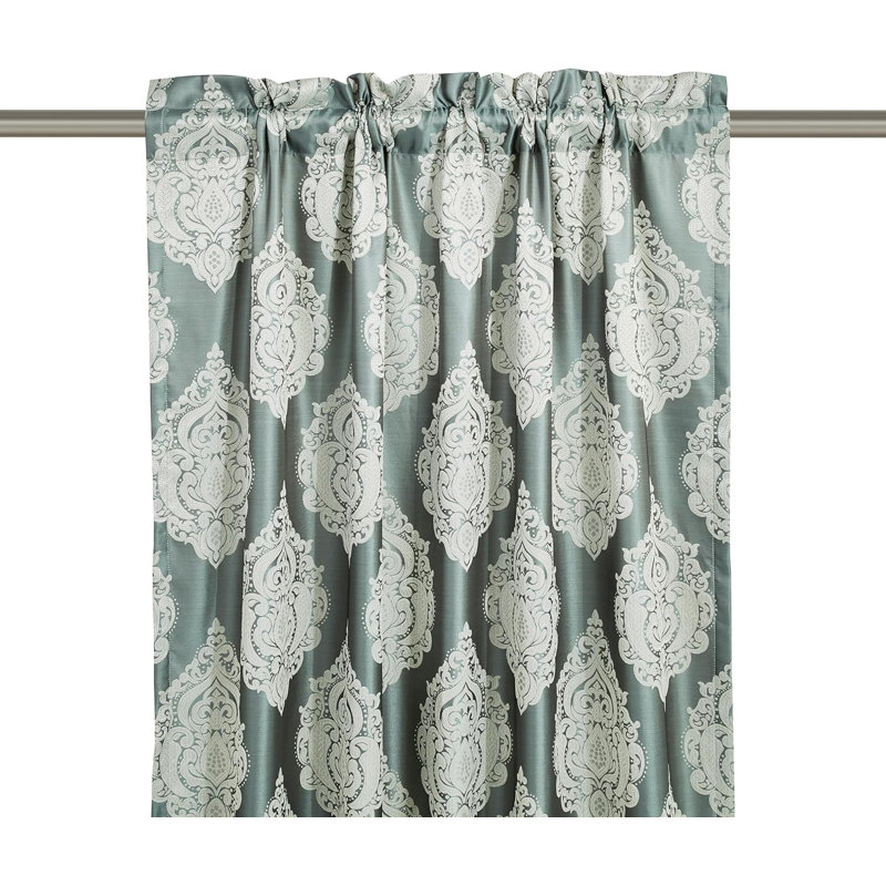 Jakaiyah Luxury Jacquard Medallion Panel Room Darkening Window Curtain Set, 52" W x 84" L, Gray/Green