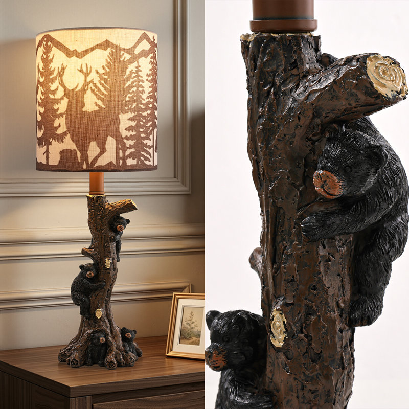 19" Small Rustic Cabin Bear Table Lamp