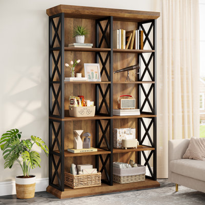 Bibliothèque de 75 pouces de hauteur, grande bibliothèque industrielle à 6 tablettes avec étagères de rangement autoportantes pour bureau personnel