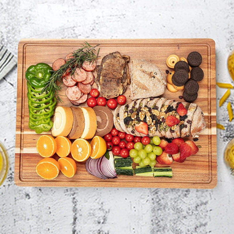 Planche à découper réversible en bois de 1,5 po d'épaisseur - Rainure profonde, charcuterie et planche à fromage, idéale pour hacher de la viande
