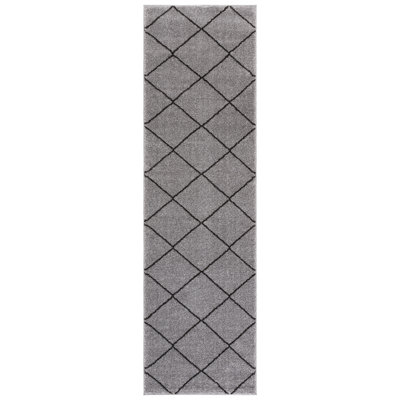 Tapis gris en coton à motif géométrique Arshia