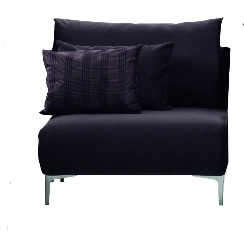 Tufted Corner Wedge Grey Linen Like Fabric 1pc Cushion Nail heads Wedge Sofa Wooden Legs
