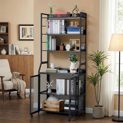 Bureau 2-en-1 pour bibliothèque, bureau d'ordinateur avec cadre en métal et panneau de particules avec tablettes de rangement, table d'étude de bureau à domicile peu encombrante