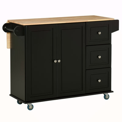 Mobile Kitchen Island With Drop Leaf, Storage Trolley Cart On Wheels, Towel/Spice Rack, 3 Drawers, 2-Door Cabinet