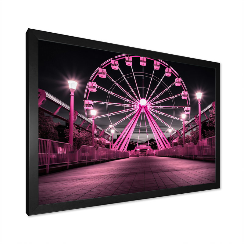 " Pink Ferris Wheel Merrygoround Magic I ", H 16 po x l 32 po x P 1 po, Cadre simple noir