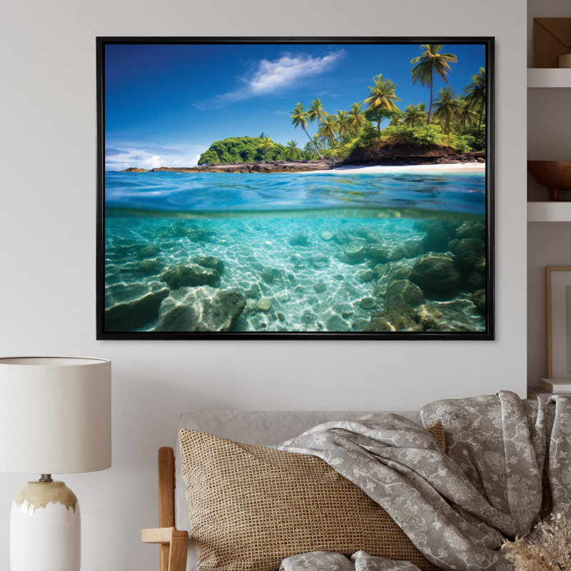 «Scenic Island Paradise II», reproduction d'art sur toile, 34" H x 44" W, Cadre flottant noir