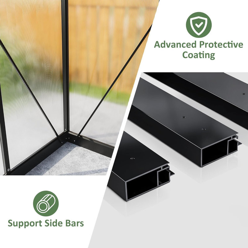 10 ft. x 16 ft. Walk-In Polycarbonate Greenhouse with Roof Vent, Black, 10x16 FT