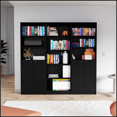 William Black 3 Piece Living Room Set With 3 Bookcases, Modern Design And Concealed Storage For A Clutter-Free Home