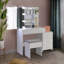 Ensemble de coiffeuse blanche avec tabouret - Placage de particules de triamine, 5 tiroirs + 2 tablettes + armoire à miroir, 3 lumières à intensité variable, poignées en métal