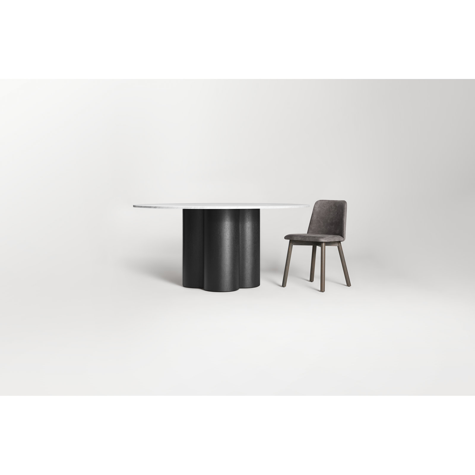 4 Quarter Round Marble Dining Table, Black Ash, 60" W x 60" L