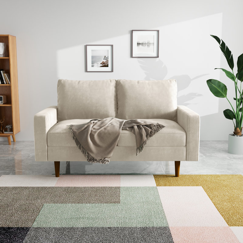 Merissa 58'' Velvet Square Arm Sofa Loveseat, Ivory Velvet