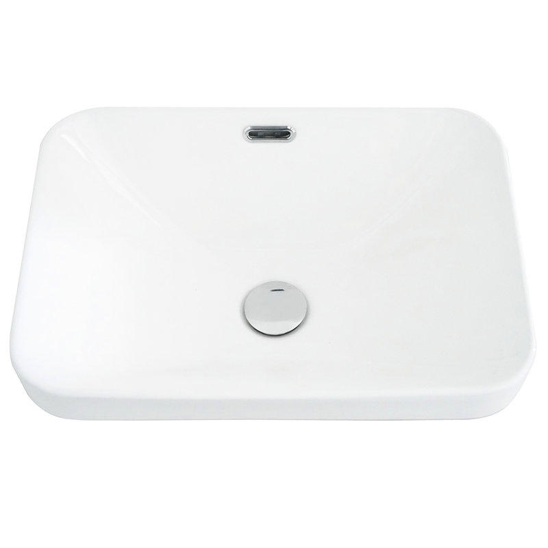 Élégant lavabo en céramique blanc brillant avec cuve intégrée, profondeur de 18,09 po, non poreux, coins arrondis pour la protection de l'utilisateur, lavabo encastré sans comptoir, hauteur de 6,57 po
