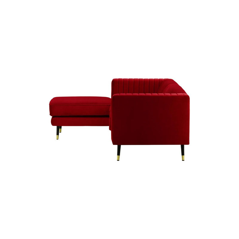 Monaville 4 Seater Velvet Sofa & Chaise, Red, Left Hand Facing
