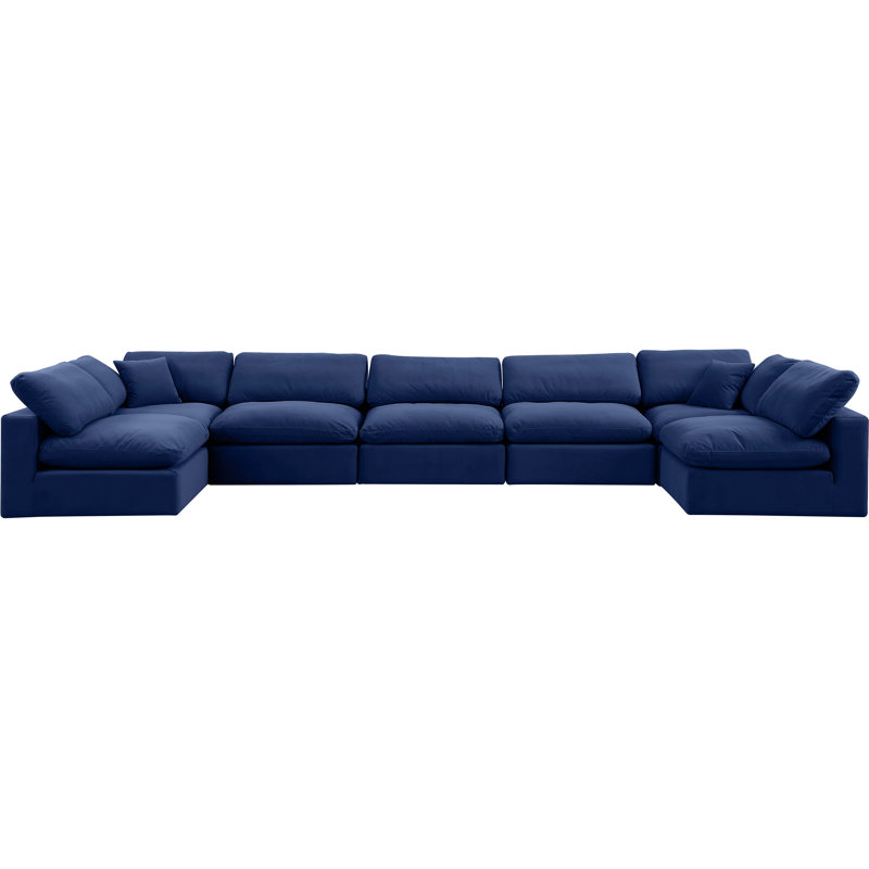 Canapé modulaire réversible en velours de 200 po de large Ivanne, Velours bleu marine