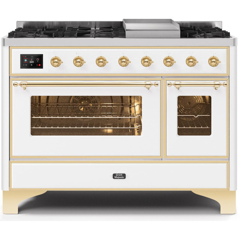 Majestic II 48" 5.02 cu. ft. Freestanding Dual Fuel Range with Griddle, Natural Gas, White/Brass