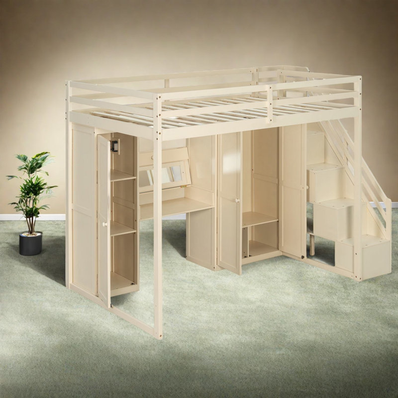 Lit mezzanine pleine grandeur peu encombrant avec rangement moderne