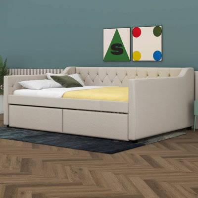 Full Upholstered Tufted Daybed with 2 Drawers