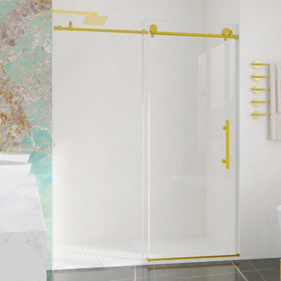 60" W X 76" H Frameless Single Sliding Shower Door With 1/4 "(6 Mm) Clear Tempered Glass