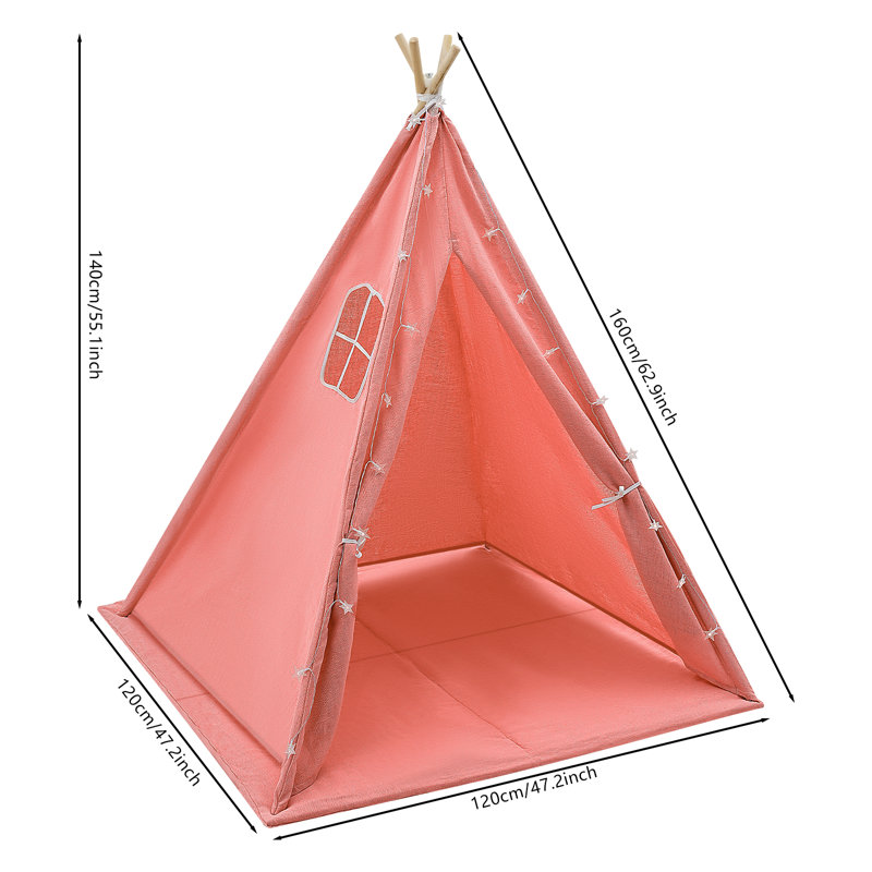 Tente d'intérieur pour enfants pliable avec tapis, guirlande de lumières, Rose