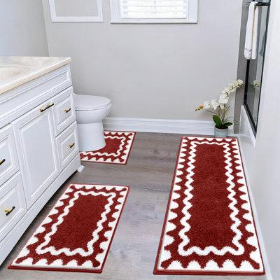 Ensemble de 3 tapis de salle de bain en microfibre avec tapis en forme de U et tapis de bain antidérapant doux et lavable à la machine