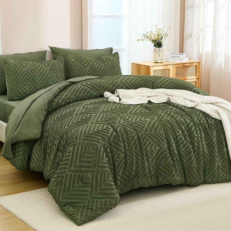 Ensemble d'édredon moelleux 7 pièces dans un sac, Très grand lit, Vert olive