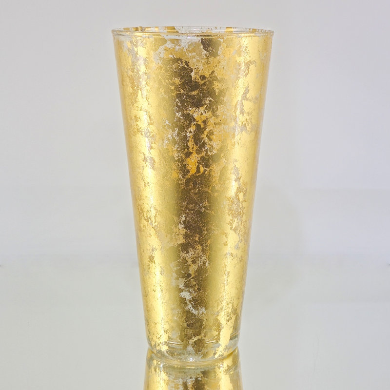 Thassos Gilded Glass Taper Vase, Gold, 12" H x 6" W x 6" D