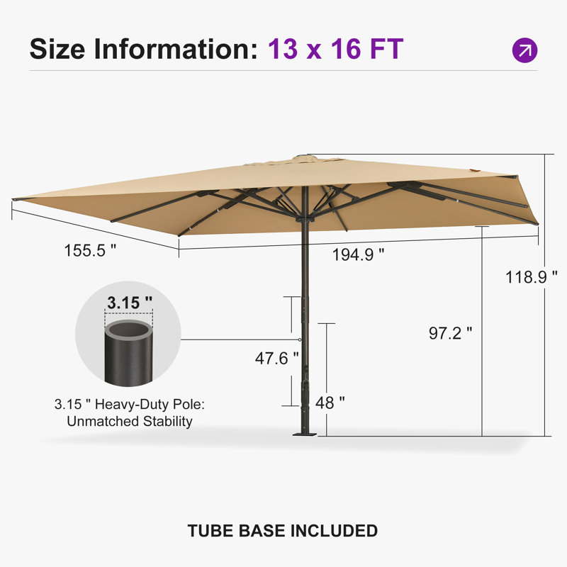 Parasol de table semi-automatique pour l'extérieur, Noir